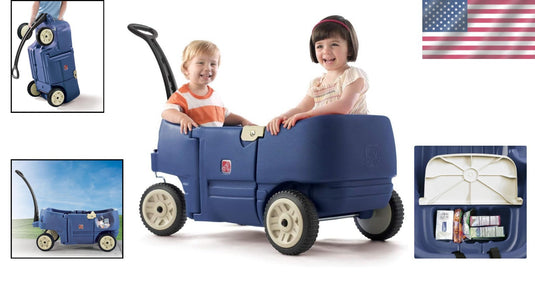Denim Blue Kids Wagon with Cup Holders for Safe Outdoor Riding