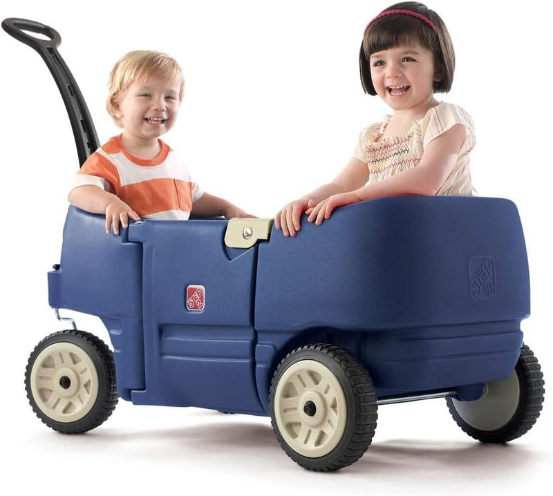 Load image into Gallery viewer, Denim Blue Kids Wagon with Cup Holders for Safe Outdoor Riding
