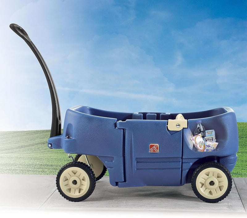 Load image into Gallery viewer, Denim Blue Kids Wagon with Cup Holders for Safe Outdoor Riding
