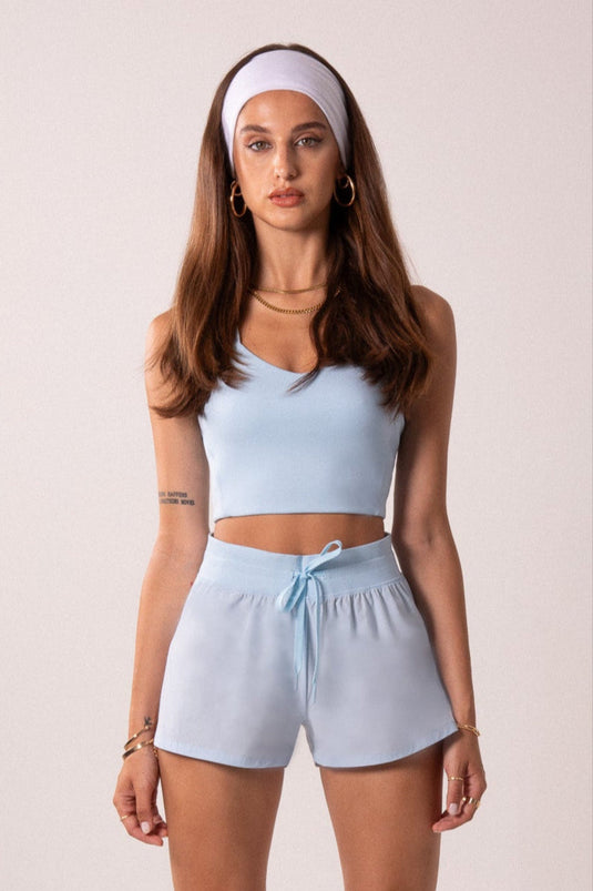 Women's Workout Tank Top with Phone Pockets - Baby Blue | LuxeForm Criss-Cross Back