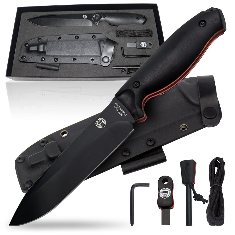 Load image into Gallery viewer, &quot;The Fireline&quot; Bushcraft Survival Knife with 1095 High Carbon Blade Giftset (Black and Orange)
