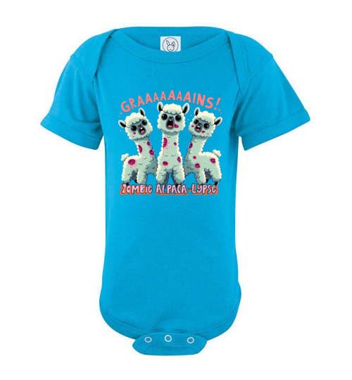 Load image into Gallery viewer, t-shirt: Halloween GRAINS Zombie Alpaca-lypse Gildan Onesie
