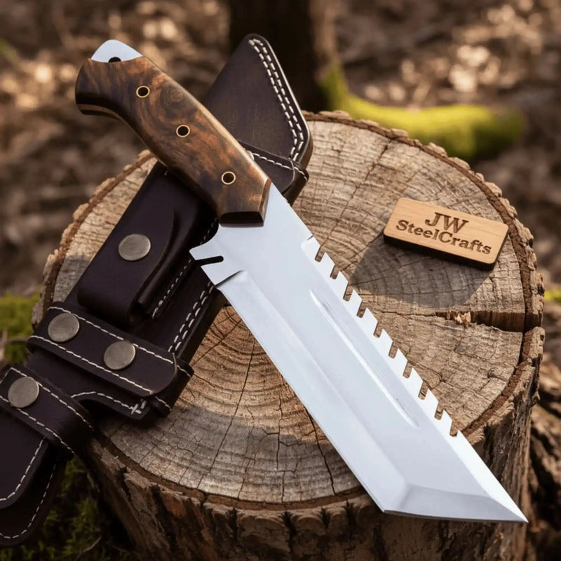 Load image into Gallery viewer, Trailmark Tracker Knife 12.5" Stainless Steel Blade &amp; Burl Wood Handle | JW SteelCrafts
