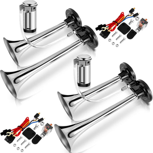 2-Pack 12V 150dB Loud Air Horn Kit for Trucks, Boats, and Cars with Air Compressor