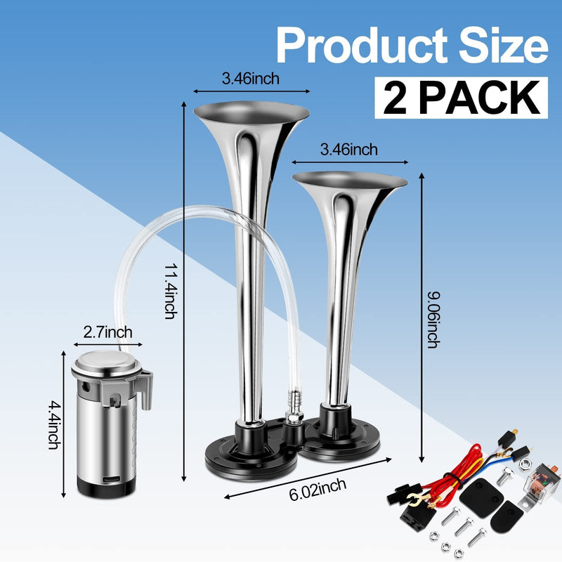Load image into Gallery viewer, 2-Pack 12V 150dB Loud Air Horn Kit for Trucks, Boats, and Cars with Air Compressor
