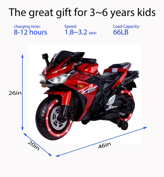 12V Kids Ride-On Motorcycle Toy with Training Wheels and Hand Control