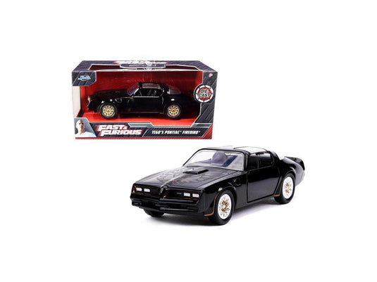 Black Pontiac Firebird Toy Car with Gold Stripes and Hood Bird Decal - Fast & Furious S Model
