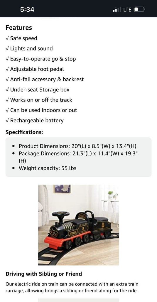 TEMI Ride On Train Set: All-in-One Track and Train Experience