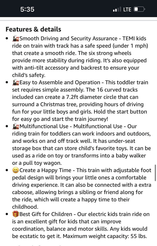 TEMI Ride On Train Set: All-in-One Track and Train Experience