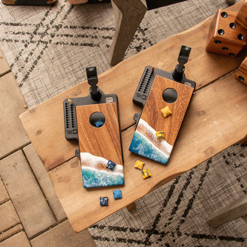 Load image into Gallery viewer, The Beach Epoxy Resin Double Chuck ART Mini Tabletop Cornhole Game
