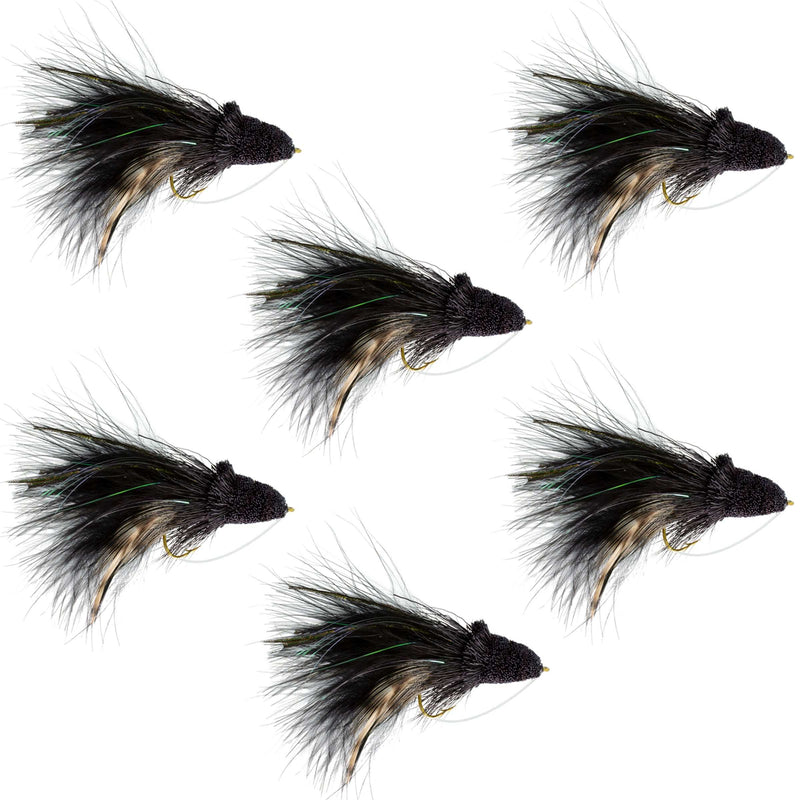 Load image into Gallery viewer, Black Dahlberg Deer Hair Diver 6 Flies Hook Size 4 -  Bass Fly Fishing Bug Wide Gape Bass Hooks With Weed Guard
