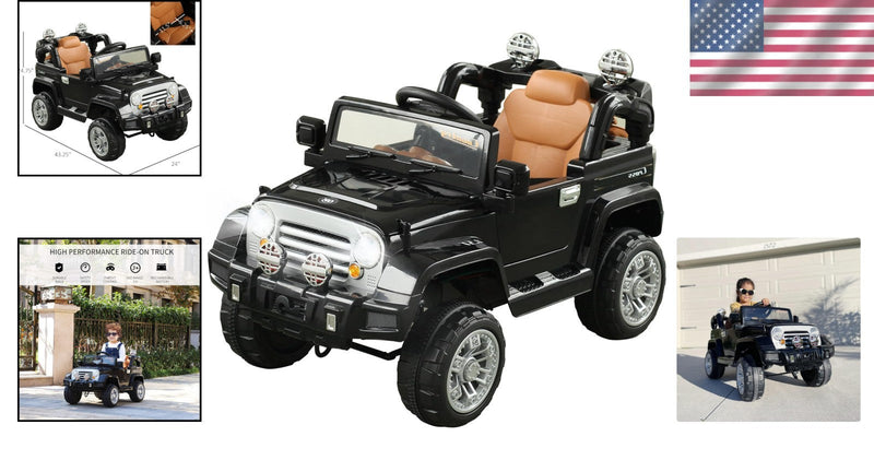 Load image into Gallery viewer, 12V Kids Ride-On Truck with Remote Control and MP3 Connectivity in Black
