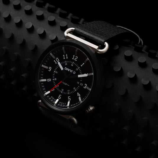TK-01 - Trek Watch with Italian Leather Strap - Jet Black