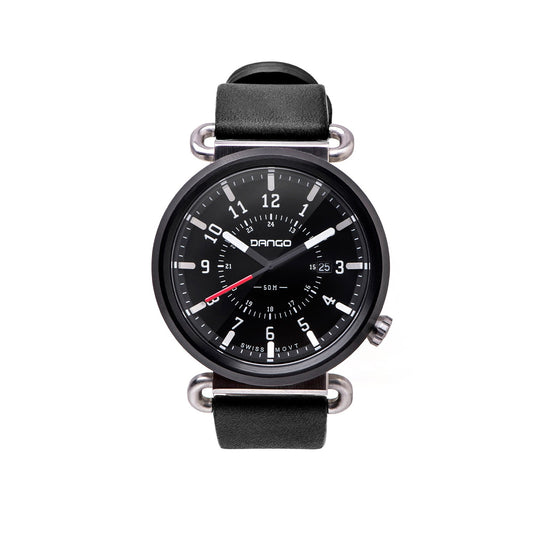 TK-01 - Trek Watch with Italian Leather Strap - Jet Black