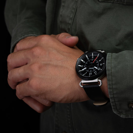 TK-01 - Trek Watch with Italian Leather Strap - Jet Black
