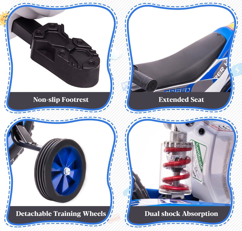 Load image into Gallery viewer, Electric 12V Blue Kids Ride-On Motorcycle with Training Wheels
