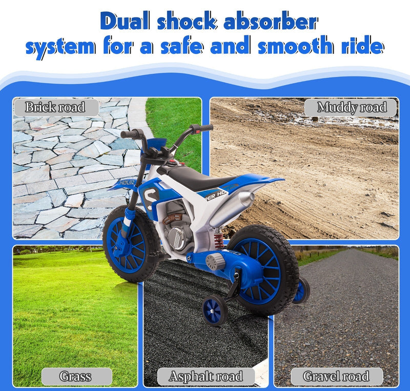 Load image into Gallery viewer, Electric 12V Blue Kids Ride-On Motorcycle with Training Wheels
