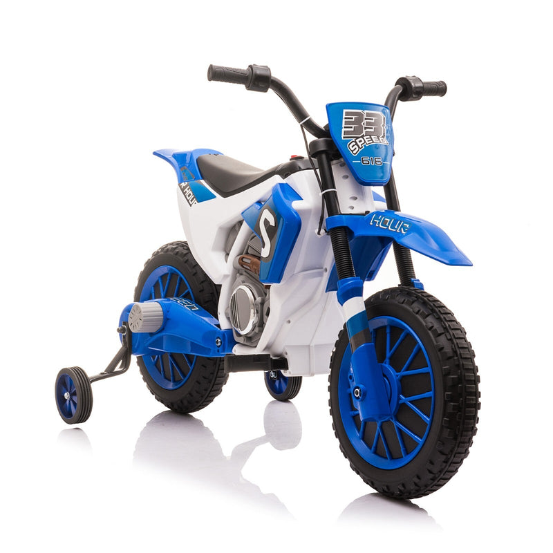 Load image into Gallery viewer, Electric 12V Blue Kids Ride-On Motorcycle with Training Wheels
