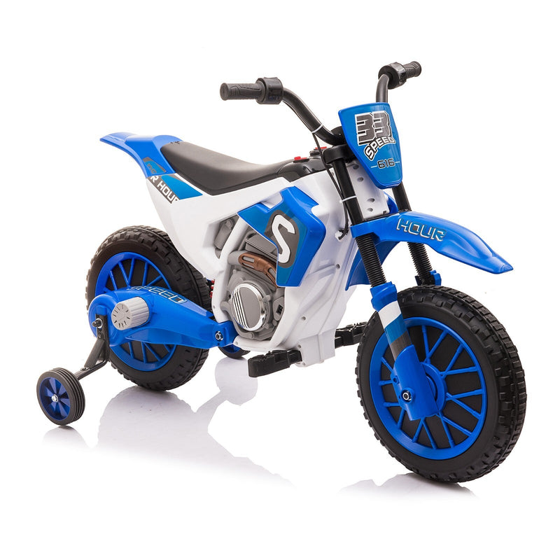 Load image into Gallery viewer, Electric 12V Blue Kids Ride-On Motorcycle with Training Wheels
