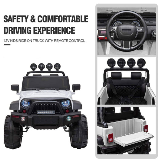 TOBBI 12V 2-Speed Battery Powered Jeep Wrangler Ride On Toy - White (Open Box)