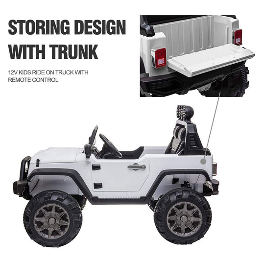 TOBBI 12V 2-Speed Battery Powered Jeep Wrangler Ride On Toy - White (Open Box)