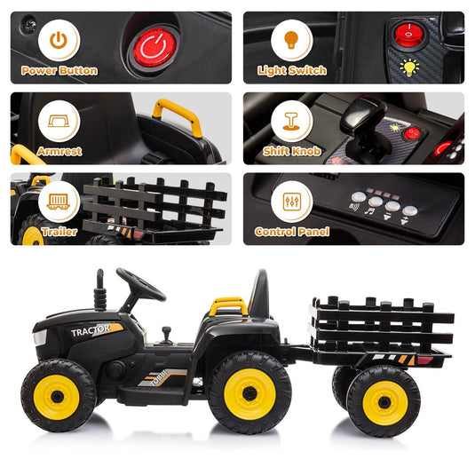 12V Battery-Powered Ride-On Tractor Toy with Trailer and 35W Dual Motor