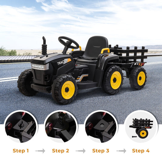 12V Battery-Powered Ride-On Tractor Toy with Trailer and 35W Dual Motor