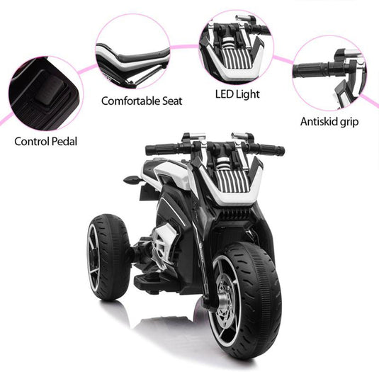 TOBBI 12V Electric 3-Wheeled Ride On Motorcycle for Kids 3 and Up - Black
