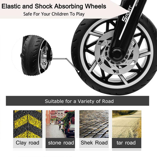 TOBBI 12V Electric 3-Wheeled Ride On Motorcycle for Kids 3 and Up - Black