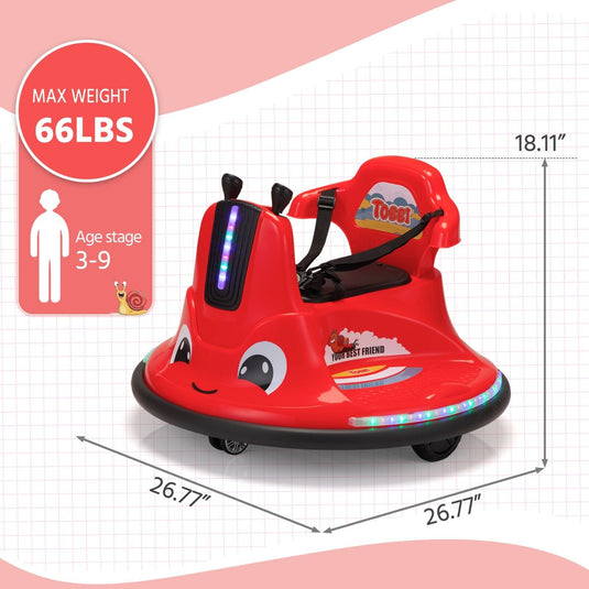 TOBBI 12V Electric Bumper Snail Car for Toddlers with Remote Control