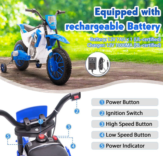 TOBBI 12V Electric Dirt Bike for Kids - Powered Motorbike with Realistic Design