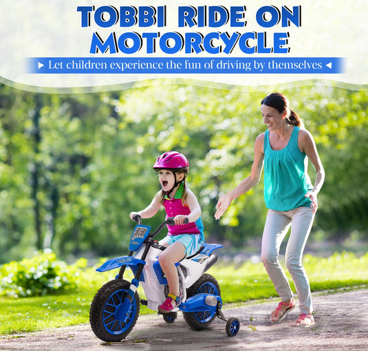 TOBBI 12V Electric Dirt Bike for Kids with Training Wheels - Realistic Motorbike Experience