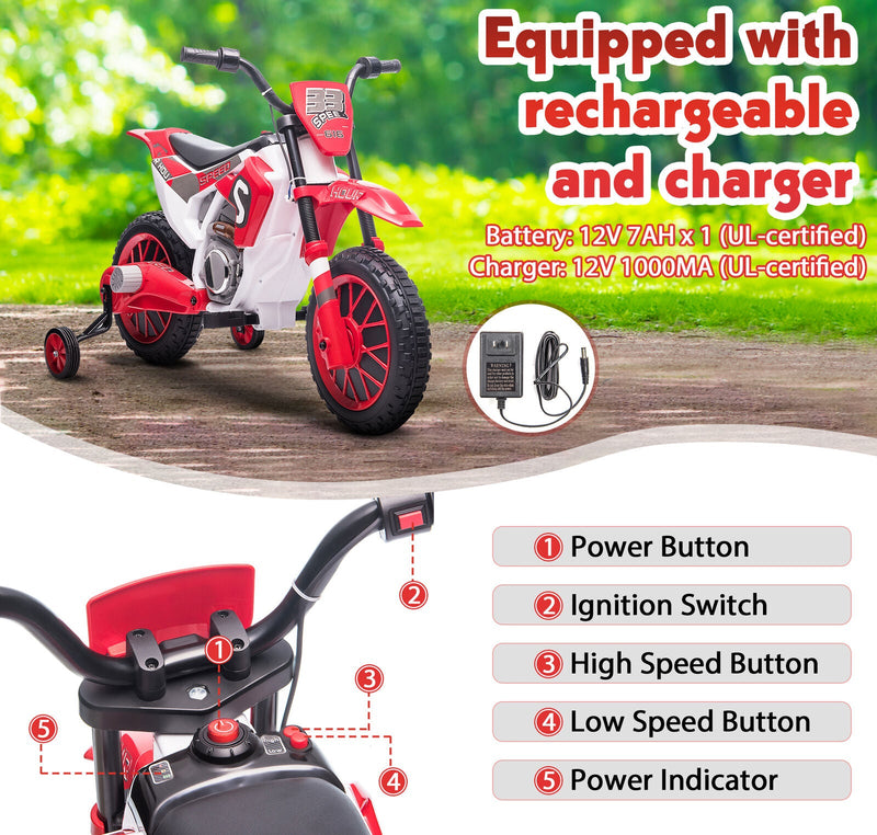 Load image into Gallery viewer, TOBBI 12V Electric Dirt Bike for Kids with Training Wheels - Realistic Motorbike Experience
