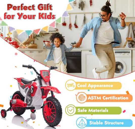TOBBI 12V Electric Dirt Bike for Kids with Training Wheels - Realistic Motorbike Experience