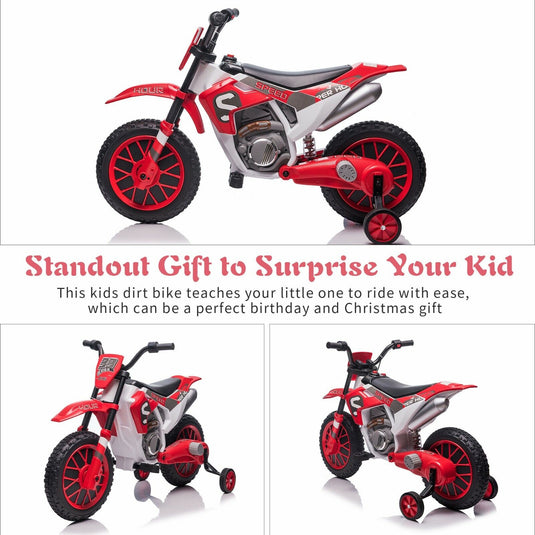 TOBBI 12V Electric Dirt Bike for Kids with Training Wheels - Realistic Motorbike Experience
