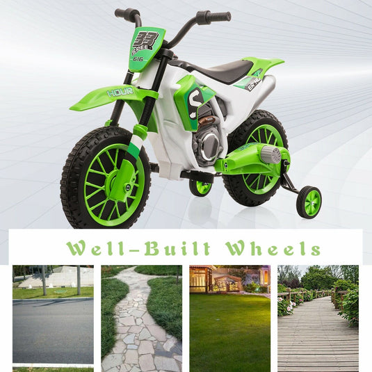 TOBBI 12V Electric Dirt Bike for Kids with Training Wheels - Realistic Motorbike Experience