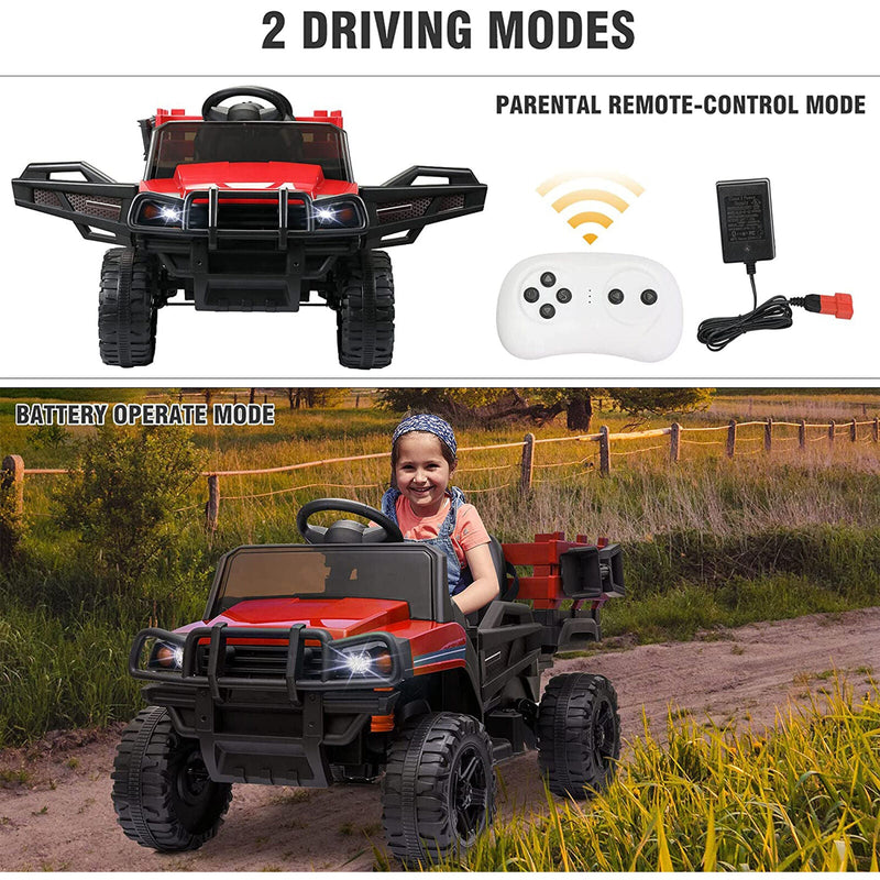 Load image into Gallery viewer, TOBBI 12V Electric Farm Truck Ride On with Trailer - Red
