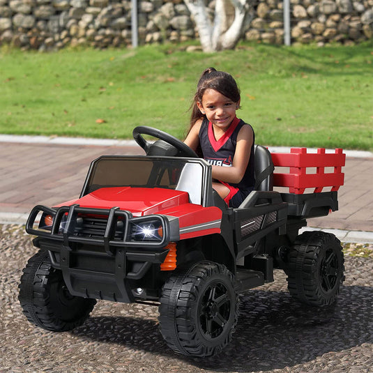 TOBBI 12V Electric Farm Truck Ride On with Trailer - Red