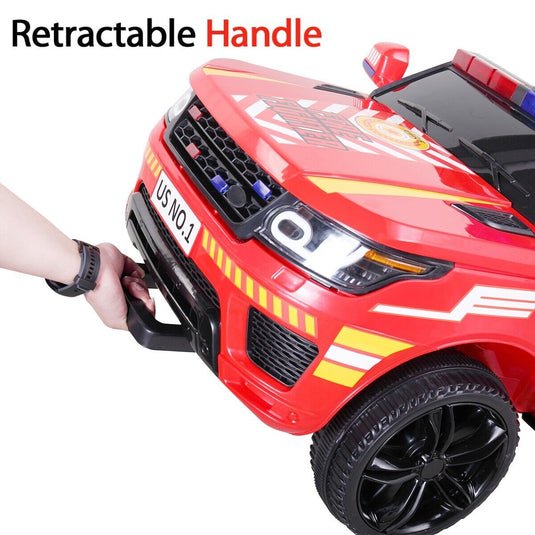 TOBBI 12V Electric Fire Truck Kids Ride-On Police Car with Megaphone, Remote Control, and Lights