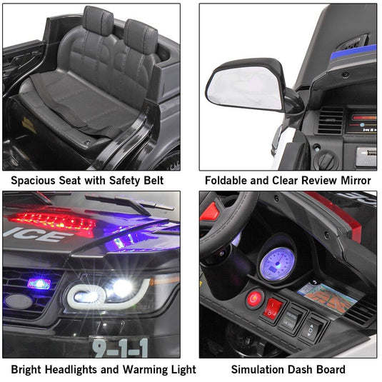TOBBI 12V Electric Kids Police Car with Remote Control and Real Megaphone
