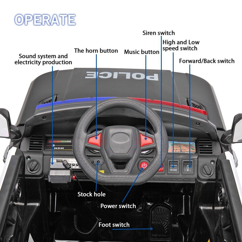 Load image into Gallery viewer, TOBBI 12V Electric Kids Police Car with Remote Control and Real Megaphone
