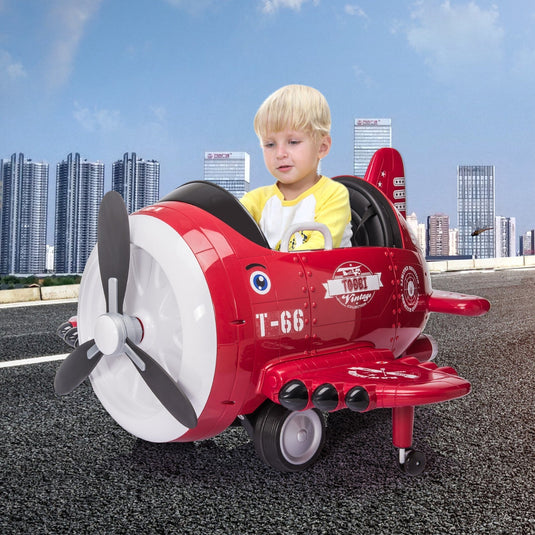 12V Electric Kids Ride-On Airplane Car with Joystick Control for Ages 3-6