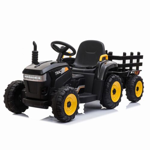 TOBBI 12V Electric Kids Ride On Tractor with Trailer and Lights