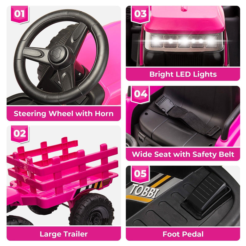 Load image into Gallery viewer, TOBBI 12V Electric Kids Tractor with Trailer and Dual Motors
