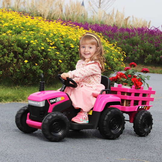 TOBBI 12V Electric Kids Tractor with Trailer and Dual Motors