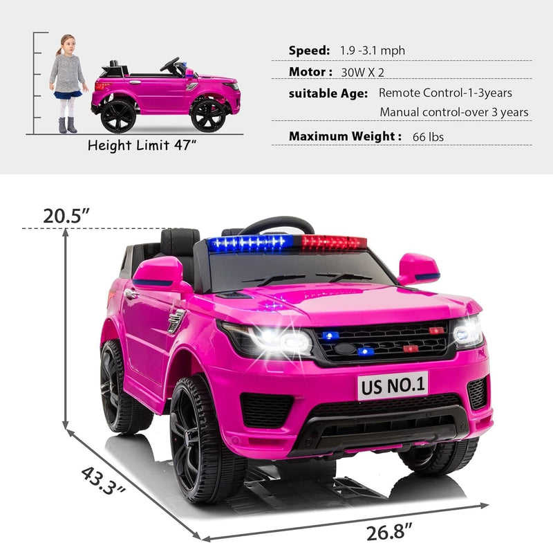 Load image into Gallery viewer, 12V Battery-Powered Electric Police SUV Toy Car with Remote Control
