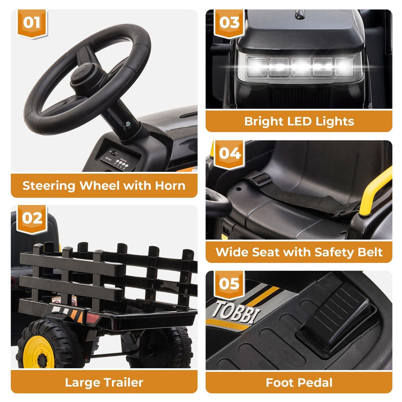 Load image into Gallery viewer, TOBBI 12V Electric Tractor Ride-On Car with Trailer for Kids - Battery Powered Toy Vehicle
