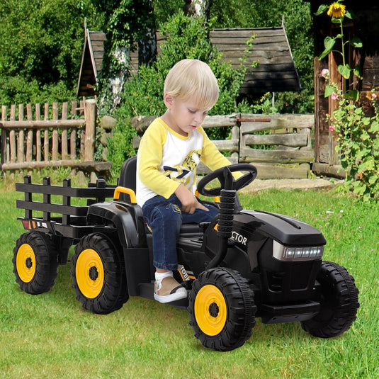 TOBBI 12V Kids Battery-Powered Ride On Tractor Toy in Black (Open Box)