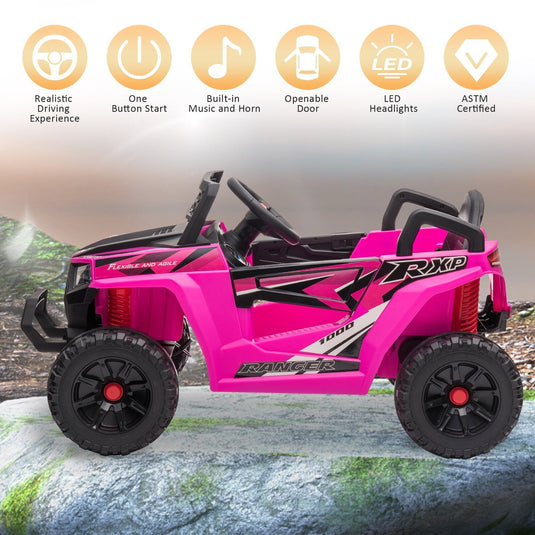 12V Kids Electric 2WD Off-Road UTV Ride-On Truck with Music in Rose Red
