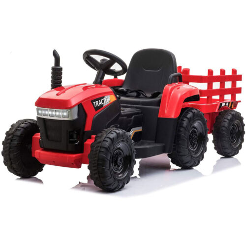 TOBBI 12V Kids Electric Ride On Toy Tractor with Trailer, Red